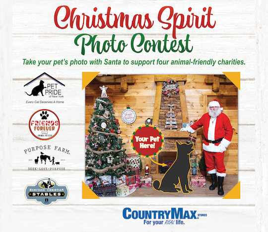 Now through Christmas Eve, find the Christmas spirt backdrop display at any of the 18 CountryMax locations. Snap a holiday photo with your favorite pet, then enter online to win. (Submitted photos)